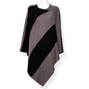 Venus Wool Blend Grey Black Color Block Knit Sweater Cape Poncho One Size